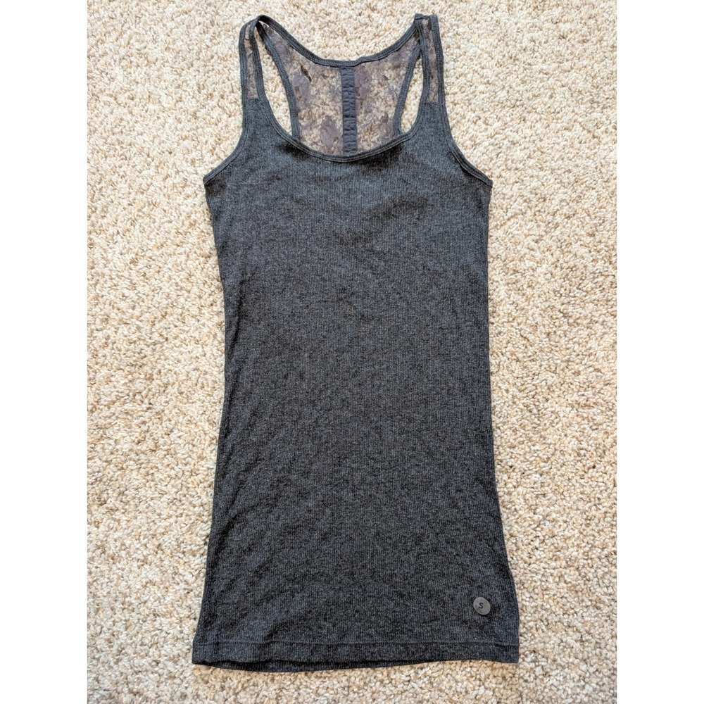 American Eagle Gray Ribbed Lace Racerback Tank Top Small NEW